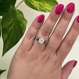 Sterling Silver Cubic Zirconia & Blue Sapphire Filigree Ring, Size 5.5